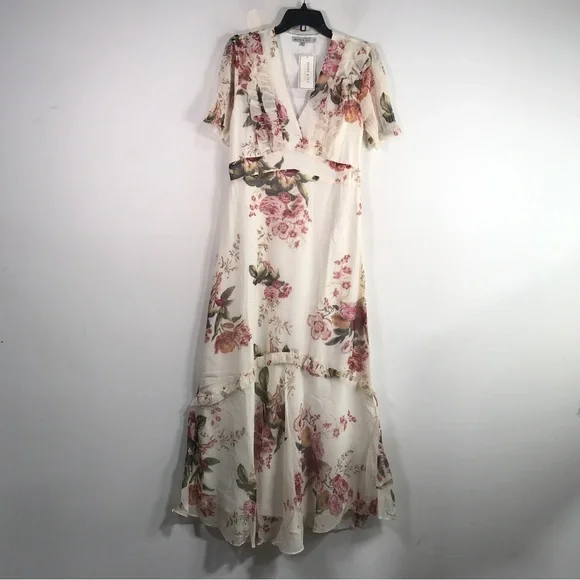 Hope & Ivy Floral Flutter Sleeve Maxi Dress, Women's Size 14 - Ivory - Picture 1 of 8